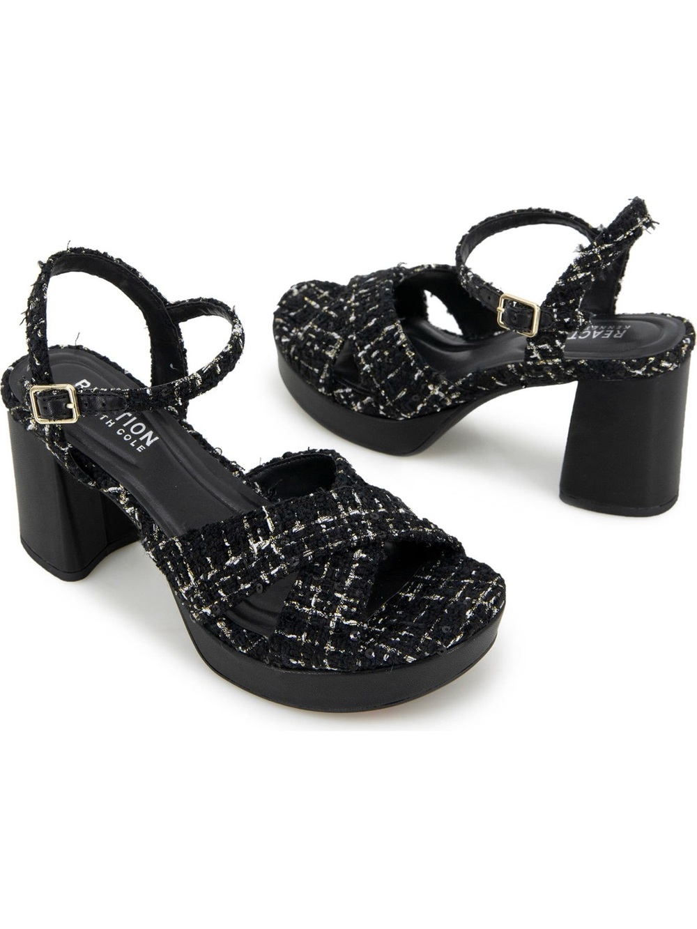 Kenneth Cole Black Tweed Platform Sandal with Block Heel